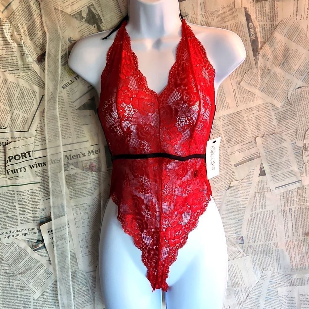 NEW Red Lace Halter Lingerie